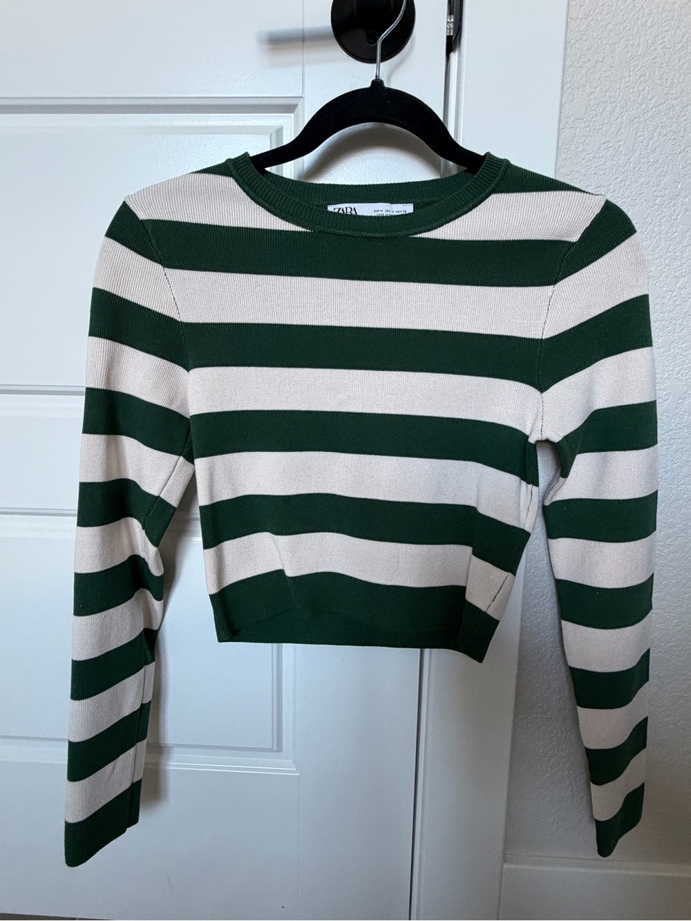 Zara Forest Green & Cream Striped Crop Top